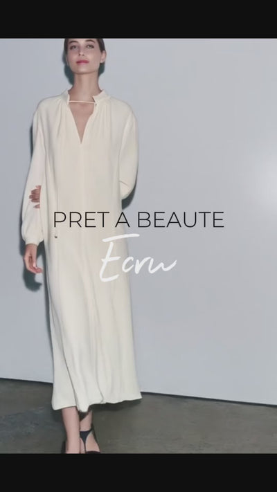 Ecru Μίντι Φόρεμα με Σχέδιο Δεσίματος στο Λαιμό | Φορέματα - Casual Dresses | Ecru Midi Dress with Tie-Neck Detail