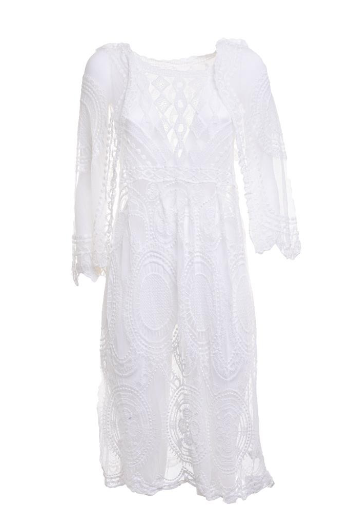 Christina White Kaftan with Lace