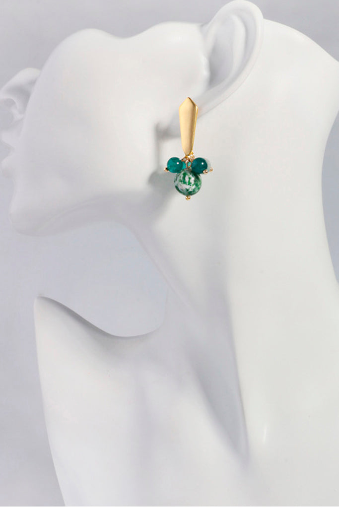 Standy Πράσινα Χρυσά Σκουλαρίκια με Κλιπ και Πέτρα Αχάτη | Κοσμήματα - Σκουλαρίκια
