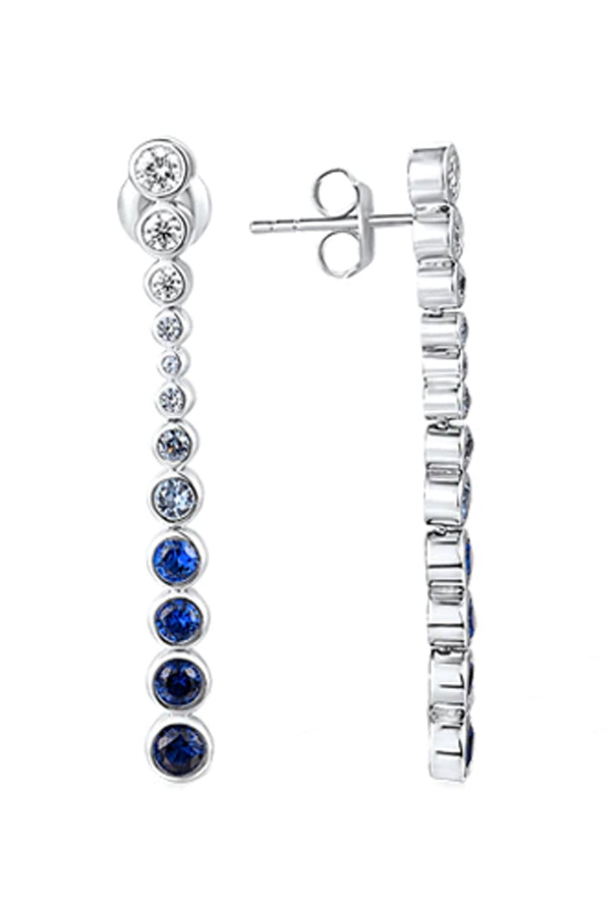 Taylor Long Silver Earrings with Crystals and Blue Spinel Gemstones